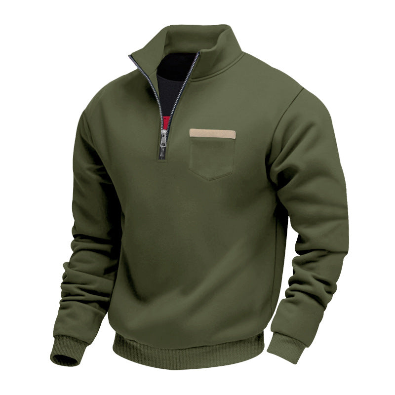 Men's nan sweatshirt with half zipper, stand-up collar, and chest pocket StylebySassy