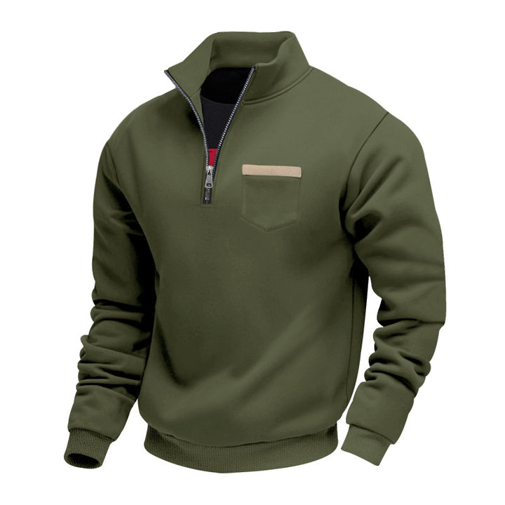 Men's nan sweatshirt with half zipper, stand-up collar, and chest pocket StylebySassy