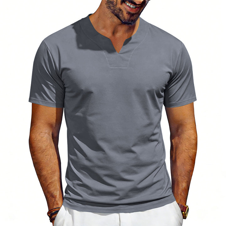 Men's V-neck sports shirt with ergonomic design seams and elastic jersey StylebySassy