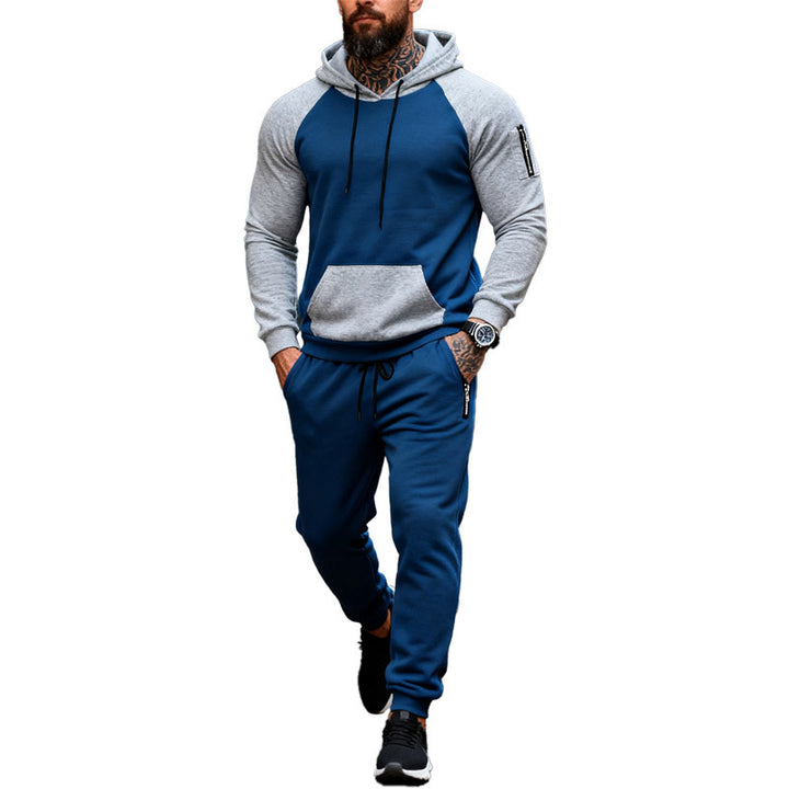 Men's two-piece hooded sweat set with raglan sleeves, sleeve zip pocket, and tapered jogging pants StylebySassy