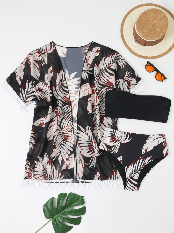 Ladies elegant beach outfit with floral cover-up and matching bikini StylebySassy