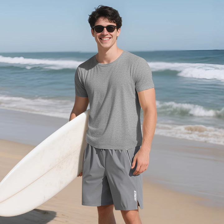 Men's melange functional T-shirt with round neck, lightweight cotton blend and breathable structure StylebySassy
