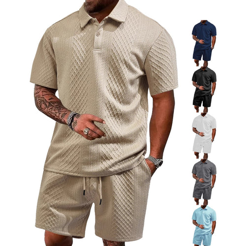 Men's structured polo shirt and bermuda shorts set made of quilted cotton blend StylebySassy