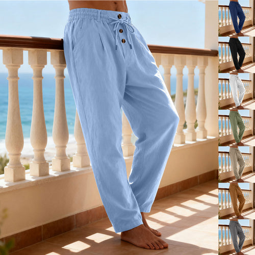 Men's nano lightweight lounge pants with elastic drawstring waistband, drawstring and decorative button placket StylebySassy
