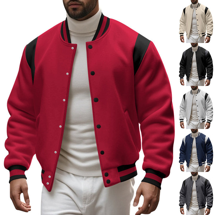 Men's nan College baseball jacket with snap button placket, ribbed collar and contrasting yokes StylebySassy