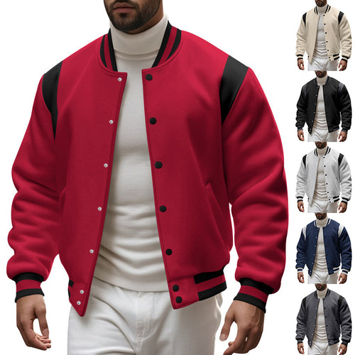 Men's nan College baseball jacket with snap button placket, ribbed collar and contrasting yokes StylebySassy