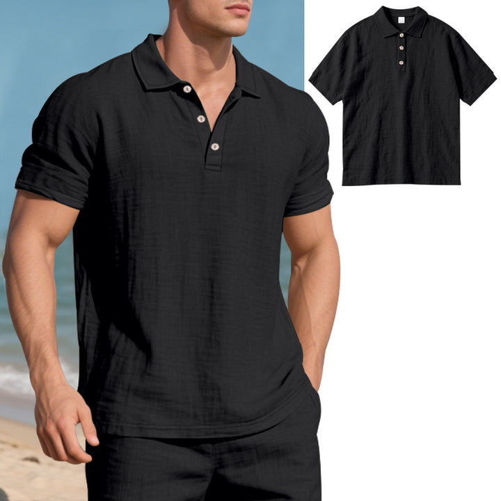 Men's breathable gauze polo shirt with open collar loose fit and button placket StylebySassy