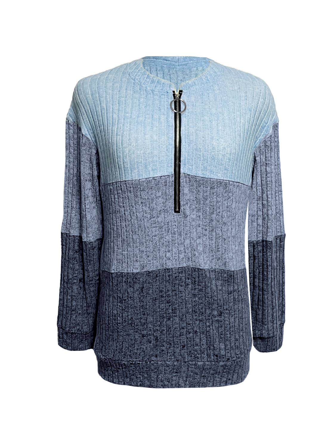 Women's long pullover with ring zipper and color block structure StylebySassy