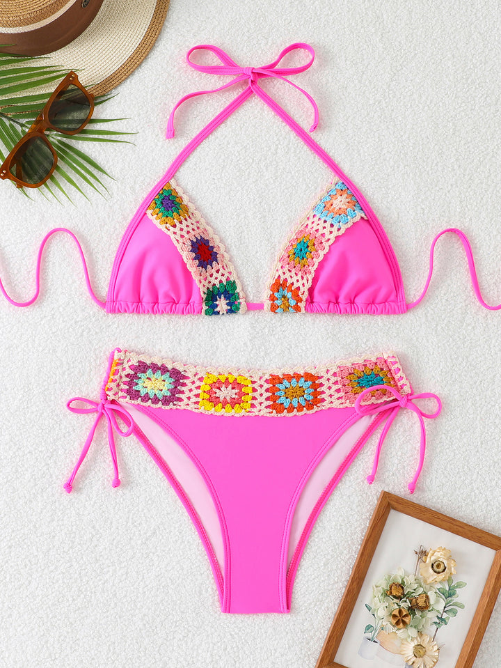 Women Triangle Bikini with creative crochet applications StylebySassy