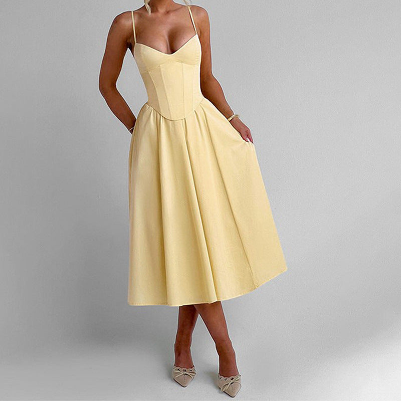 Women's midi dress with heart-shaped neckline and flared skirt StylebySassy