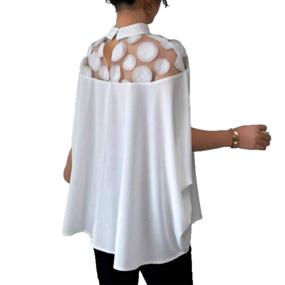 Women’s loose-fitting blouse with transparent round appliqué insert and cape sleeves StylebySassy