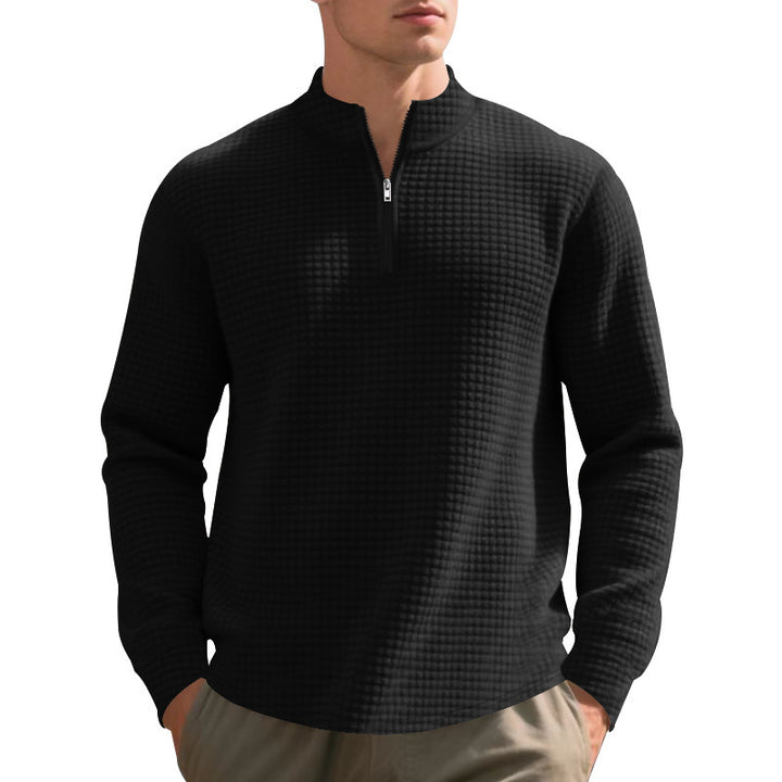 Men's nan City Thermal Pullover with short zipper stand-up collar and fine square structure StylebySassy