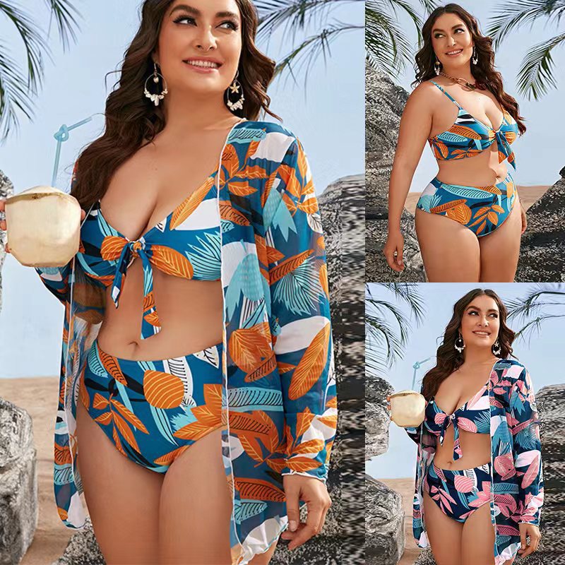 Women's bikini set with floral wrap top and elegant beach jacket StylebySassy