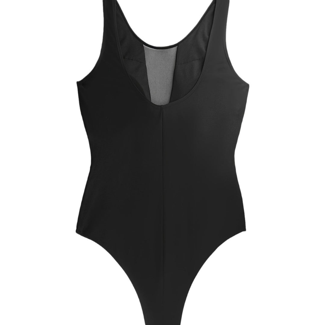 Women’s sporty jumpsuit with deep V-neckline and transparent mesh details StylebySassy