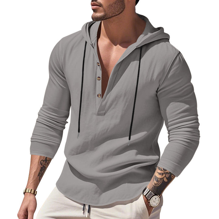 Men's casual hoodie with button placket and slim fit StylebySassy