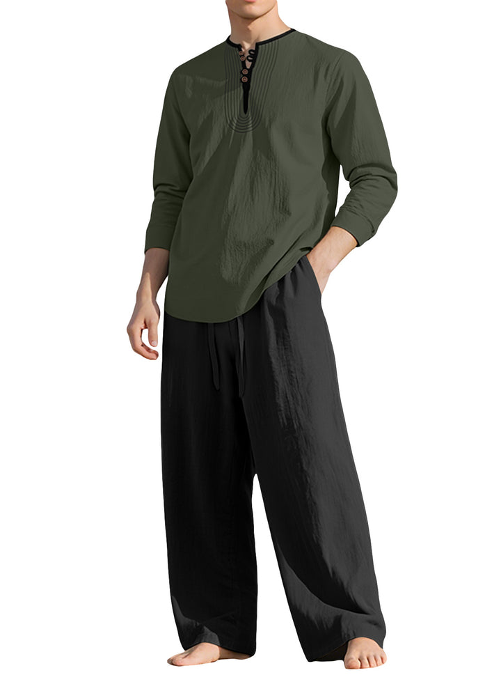 Men's tunic and Palazzo pants set with Henley placket, decorative embroidery and wide cut StylebySassy