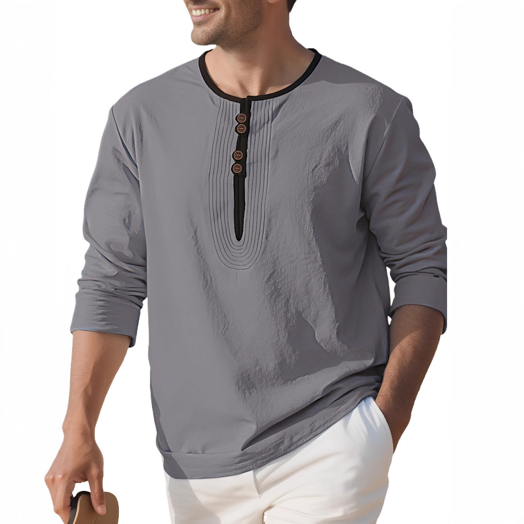 Men's loosely cut long sleeve kurta top with decorative pleats and wooden button placket StylebySassy