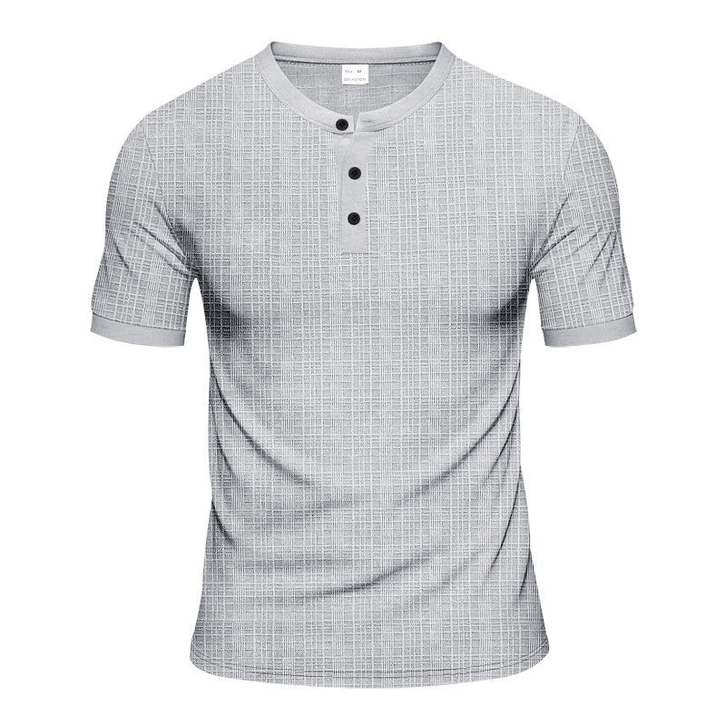 Men's short sleeve Serafino with triple button placket and finely knitted grid structure StylebySassy