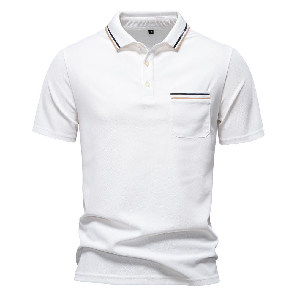 Men's modern polo shirt with patch chest pocket and contrasting trim on the polo collar StylebySassy