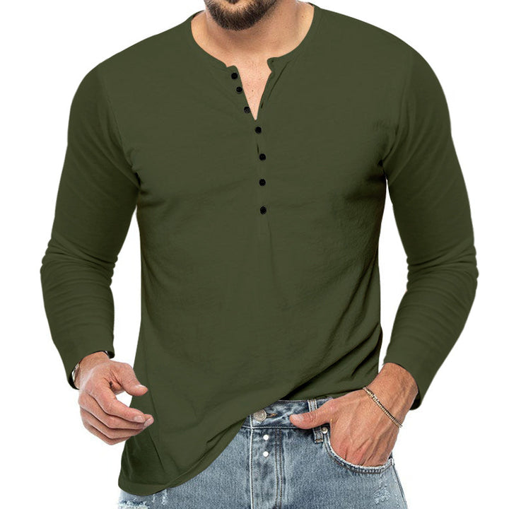 Men's slim fit Henley shirt with stand-up collar and short button placket StylebySassy