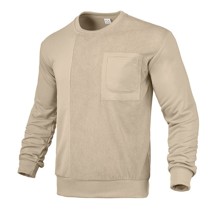 Men's structured round neck sweatshirt with chest pocket and asymmetrical rib panel StylebySassy