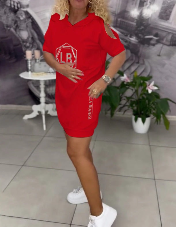 Women nan sporty hoodie tunic dress with shoulder cutouts and logo print StylebySassy
