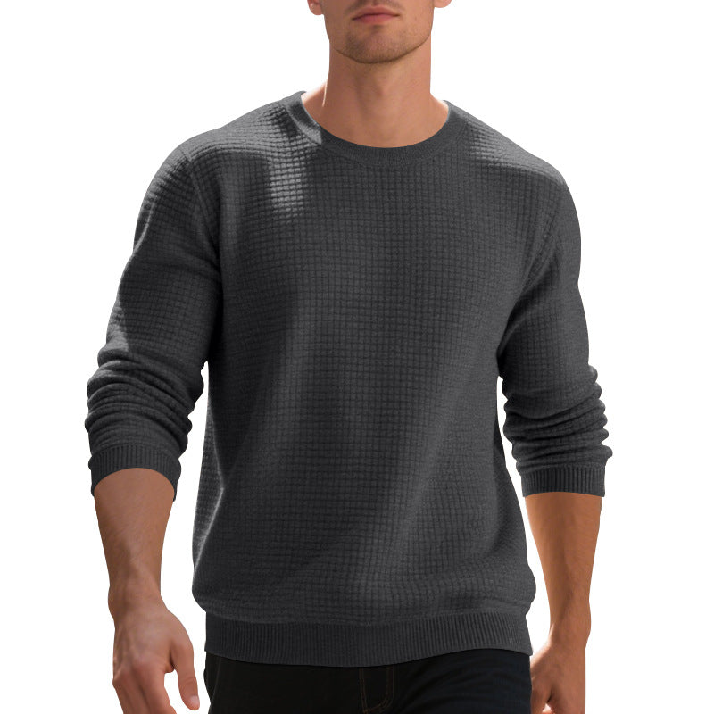Men's structured knit sweater with waffle texture and round neck StylebySassy