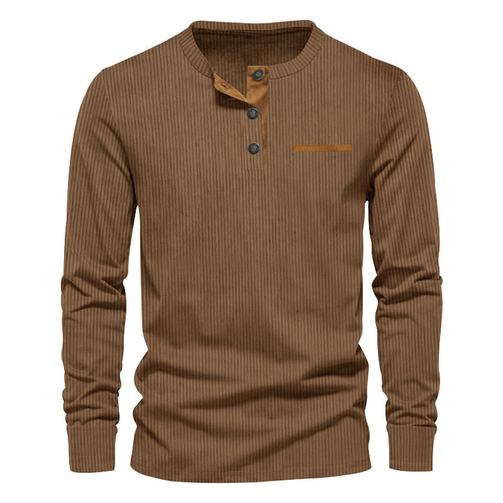 Men's ribbed Henley long sleeve shirt made of cotton blend fitted StylebySassy