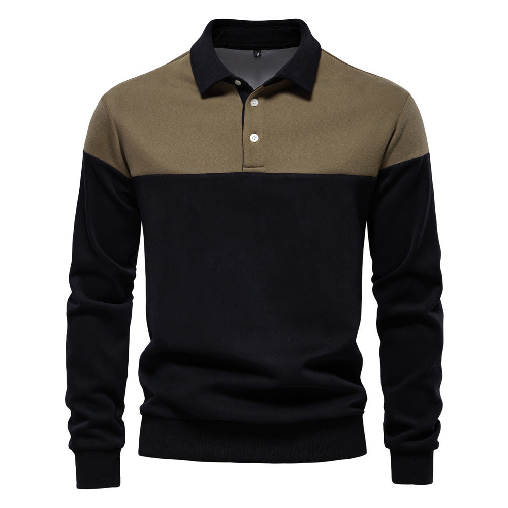 Men's sporty-elegant long-sleeve polo in rugby style with contrasting collar and wide chest panel StylebySassy
