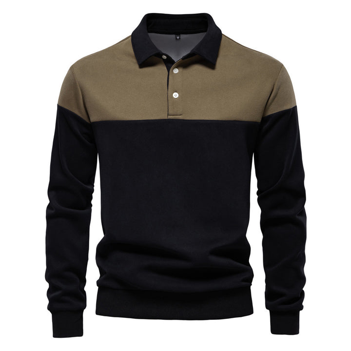 Men's sporty-elegant long-sleeve polo in rugby style with contrasting collar and wide chest panel StylebySassy