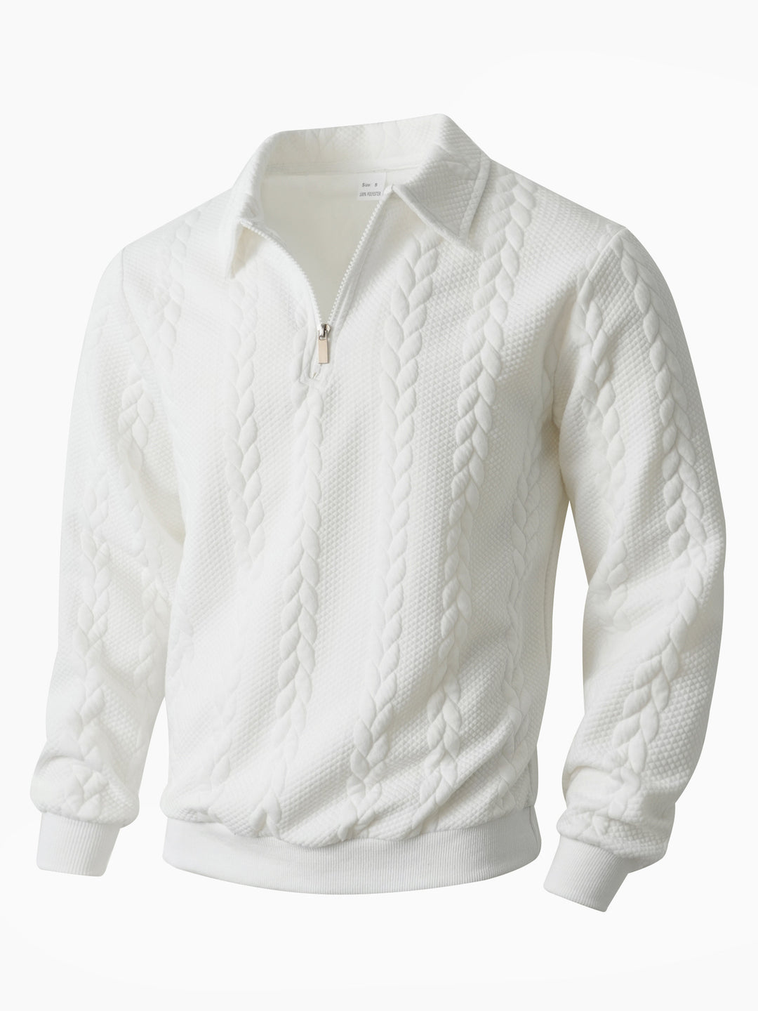 Men's half-zip pullover with kent collar, cable knit structure and ribbed hem StylebySassy