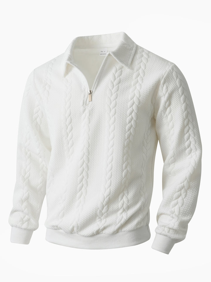 Men's half-zip pullover with kent collar, cable knit structure and ribbed hem StylebySassy