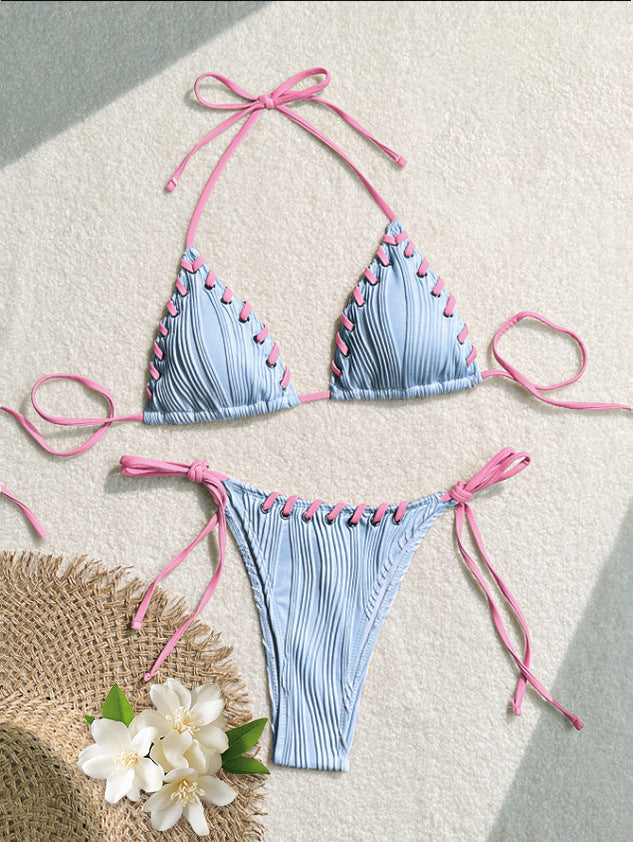 Women's triangle bikini with contrasting lacing details StylebySassy