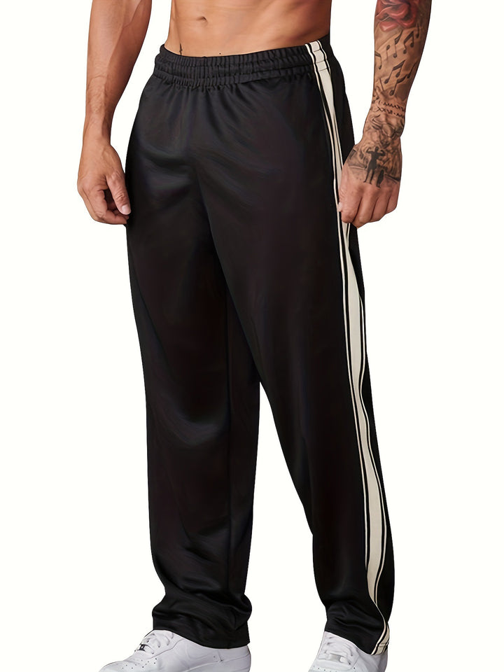 Men's casual training pants with elastic waistband and side contrast stripes StylebySassy