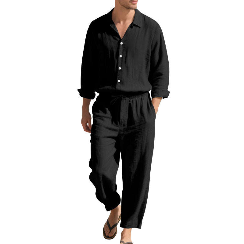 Men's light linen leisure set with shirt and wide pants StylebySassy