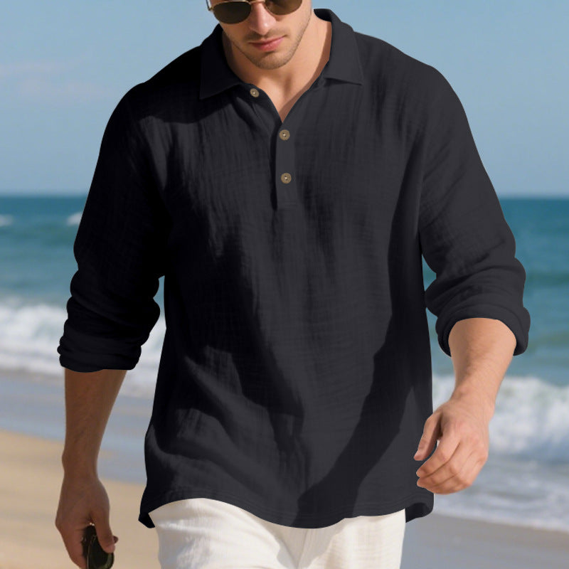 Men's casual linen henley shirt with polo collar and triple button placket StylebySassy