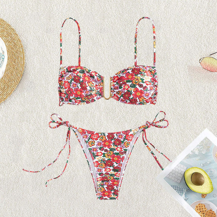 Women’s floral patterned bikini with light bustier top and adjustable straps StylebySassy