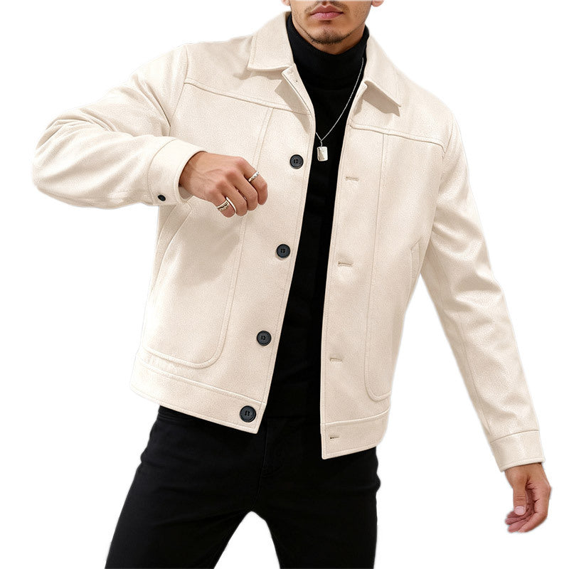 Men's modern trucker overshirt made of suede imitation with decorative stitching and patch pockets StylebySassy