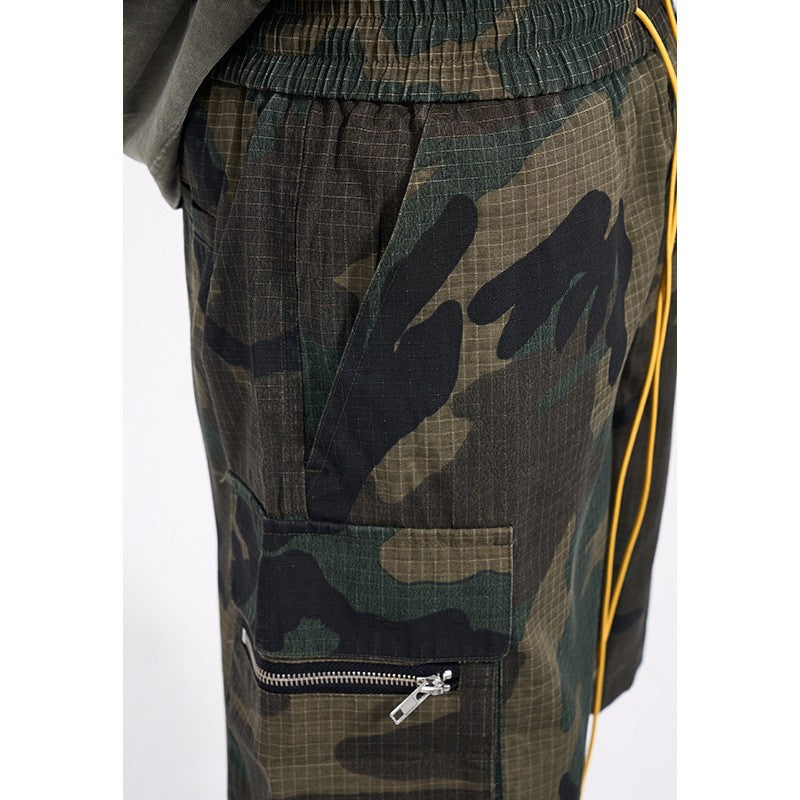 Men's Cargo Shorts in Camouflage Ripstop with Elastic Waistband, Drawstring and Zipper Pockets StylebySassy