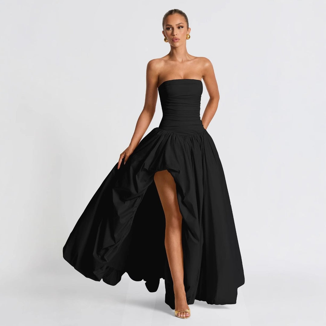 Women's Strapless Ball Gown with High Slit and Flowing Skirt StylebySassy