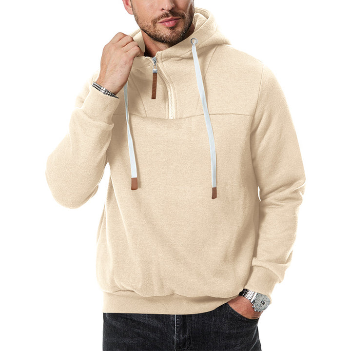 Men's nano sweat half-zip with textured interior, adjustable hood and wide ribbed hem StylebySassy