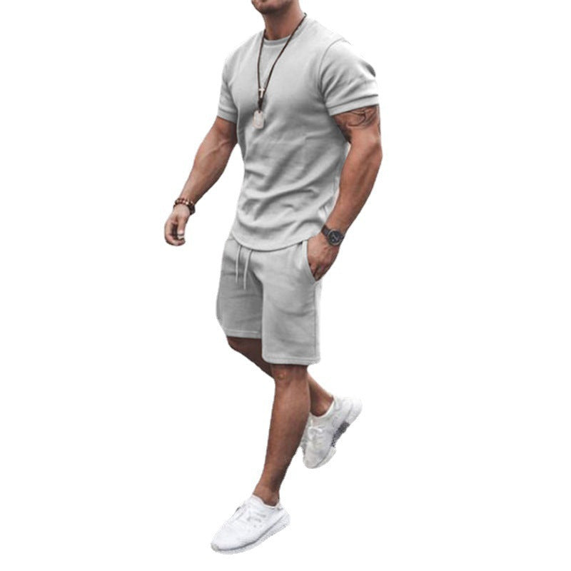 Men's fitted short sleeve shirt with reinforced shoulder seam and elastic drawstring bermuda made of stretch jersey StylebySassy
