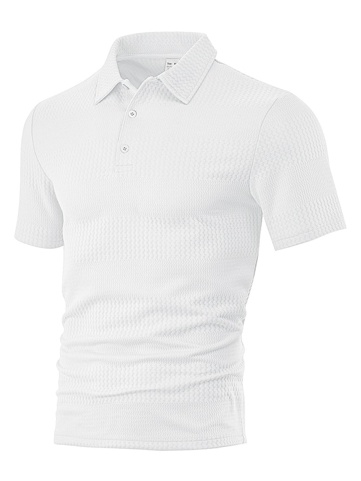 Men's body-hugging short sleeve polo made of elastic jacquard knit with shirt collar StylebySassy