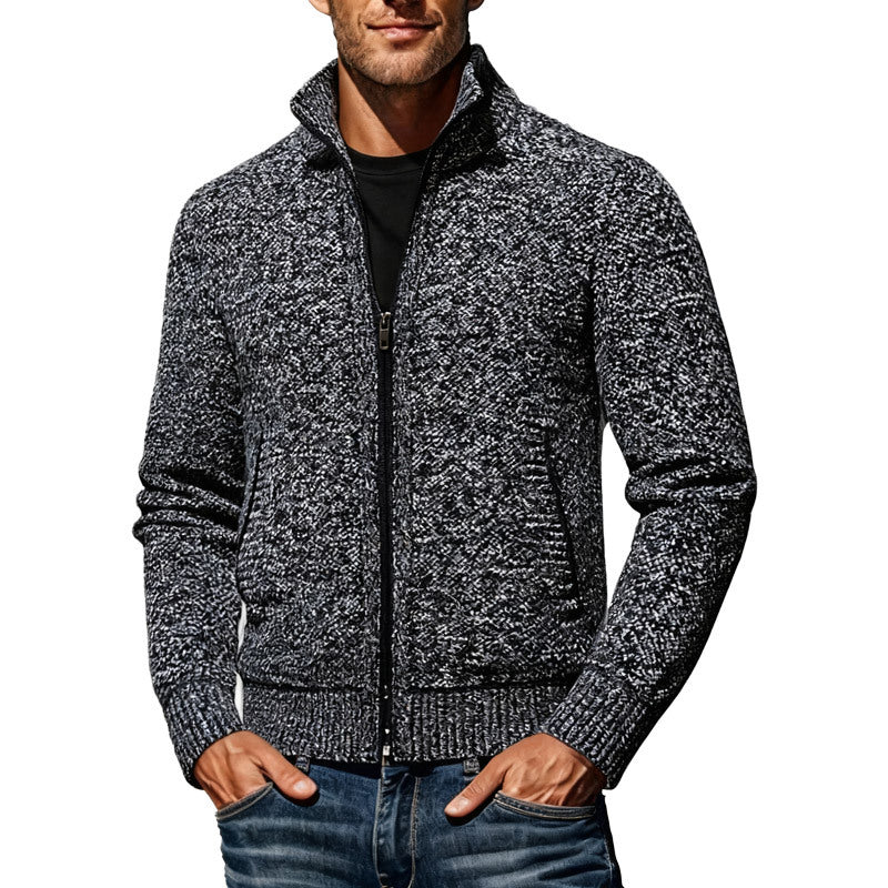Men's knitted bomber jacket with stand-up collar and two-way zipper StylebySassy