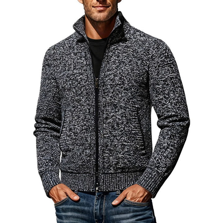 Men's knitted bomber jacket with stand-up collar and two-way zipper StylebySassy