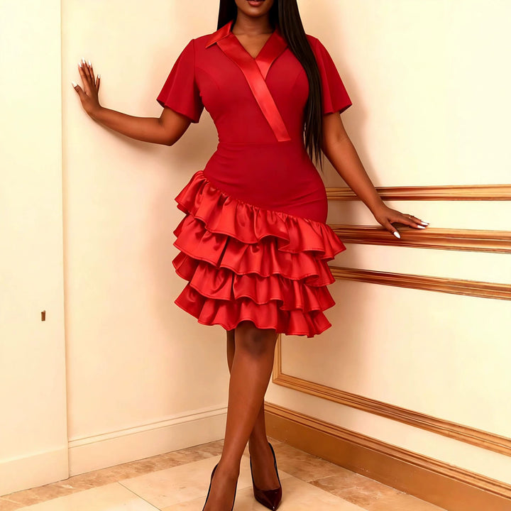 Women's form-fitting dress with asymmetric ruffle skirt StylebySassy