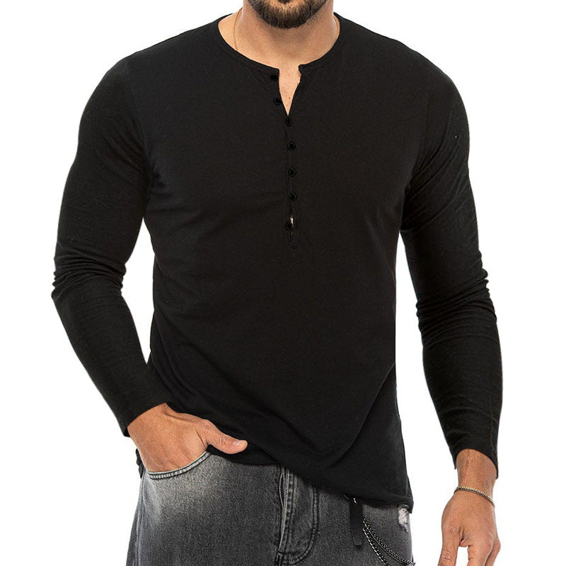 Men's slim fit Henley shirt with stand-up collar and short button placket StylebySassy