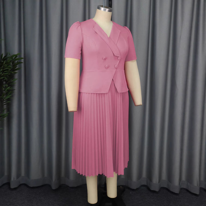 Ladies Pleated Dress with Elegant Blazer StylebySassy