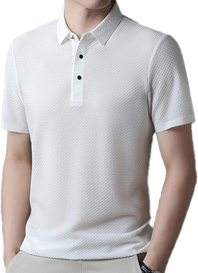 Men's structured short sleeve polo with pointed shirt collar and three-button placket StylebySassy