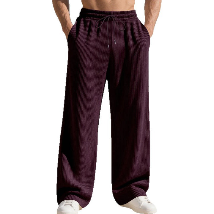 Men's ribbed fine knit lounge pants with wide leg, elastic drawstring, and side pockets StylebySassy